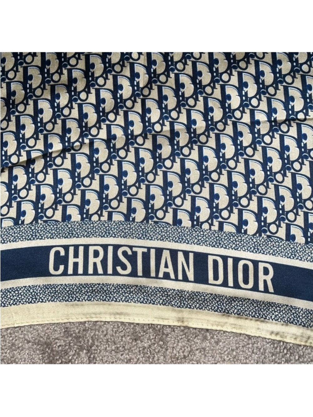 Dior Navy and Cream Logo Silk Scarf - Picture 3 of 6